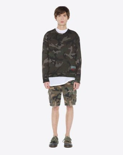 Shop Valentino Id Camouflage Bermuda Shorts Man Military Green Cotton 100% 50