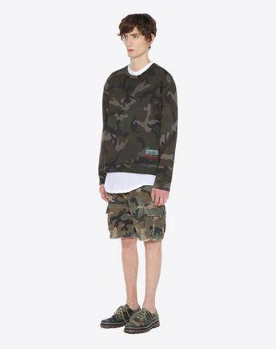 Shop Valentino Id Camouflage Sweatshirt Man Military Green Cotton 92%, Polyamide 8% L