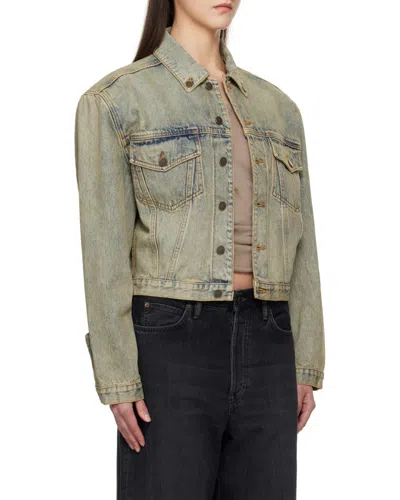 Entire Studios Distressed Denim Jacket In Green