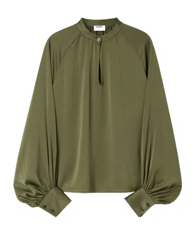 Filippa K Bishop-sleeve Satin Blouse In Green