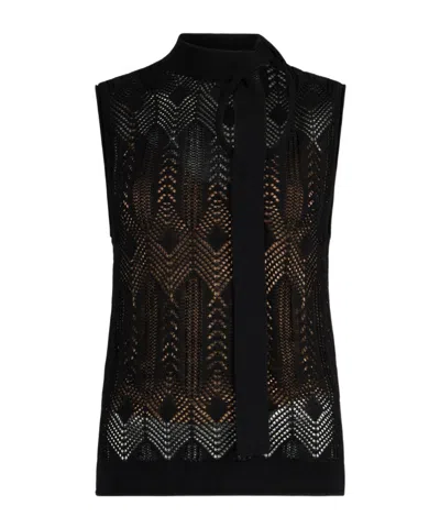 Liu •jo Openwork Bow-collar Knit Top In Black
