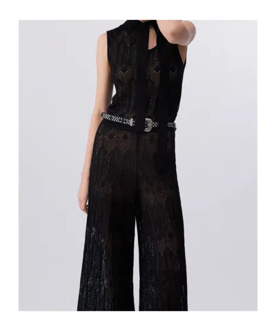 Liu •jo Openwork Bow-collar Knit Top In Black