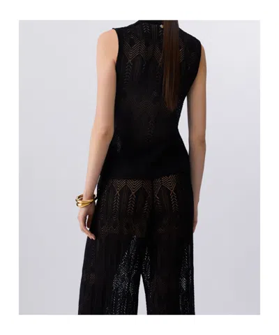 Liu •jo Openwork Bow-collar Knit Top In Black