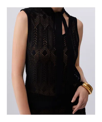 Liu •jo Openwork Bow-collar Knit Top In Black