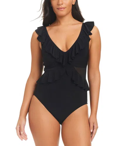 Beyond Control Swimwear Solid Essentials Ruffle One-piece In Black