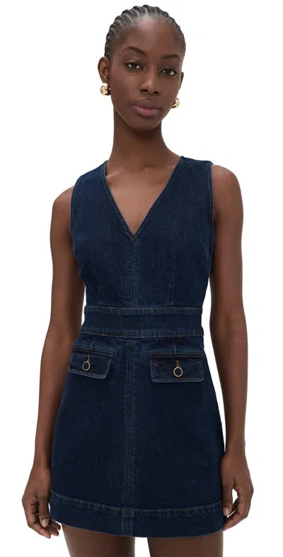 Paige Womens Sylvia V-neck Denim Mini Dress Ballast In Blue