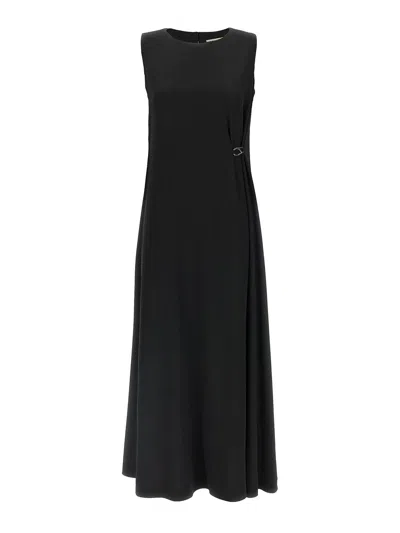 Herno Sleeveless Diagonal Dress Draped Metal Ring In Black