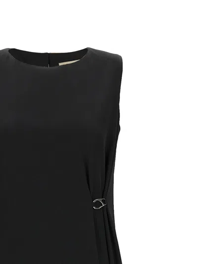 Herno Sleeveless Diagonal Dress Draped Metal Ring In Black