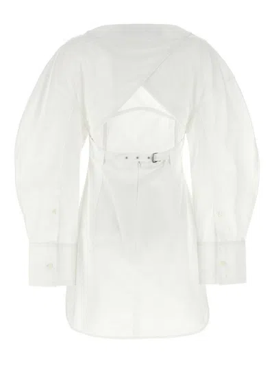 Jacquemus Off-the-shoulder Mini Dress With Chest Pocket In White