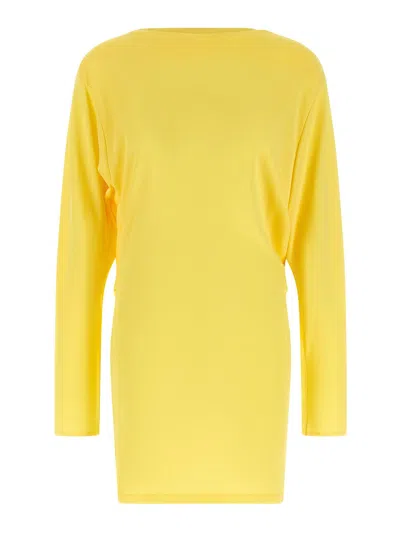 Jacquemus Flowing Viscose Jersey Dress With Embroidered Detailing In Yellow