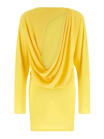 Jacquemus Flowing Viscose Jersey Dress With Embroidered Detailing In Yellow