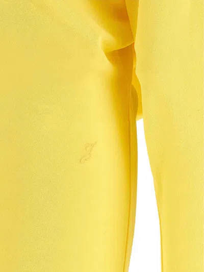 Jacquemus Flowing Viscose Jersey Dress With Embroidered Detailing In Yellow
