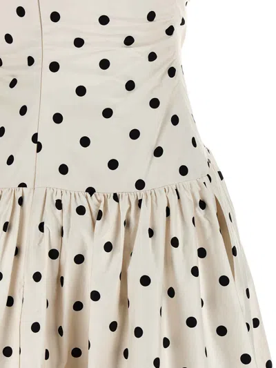 Self-portrait White Dress With All-over Polka Dot And Flared Skirt In Cotton Woman In Neutral