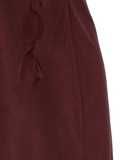 Self-portrait Bordeaux Long Dress With Knotted Shoulder Straps And Floral Details In Fabric Woman In Brown