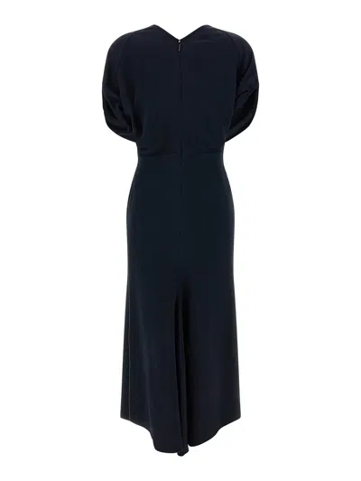 Victoria Beckham Womens Black Blouson-sleeve Fluid-cady Midi Dress In Blue