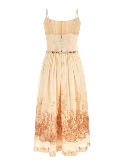 Zimmermann Wanderlust Corset Midi Dress In Coral Toile In Brown