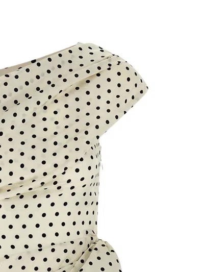 Self-portrait Tie-side Asymmetric Polka-dot Satin-crepe Mini Dress In Neutral