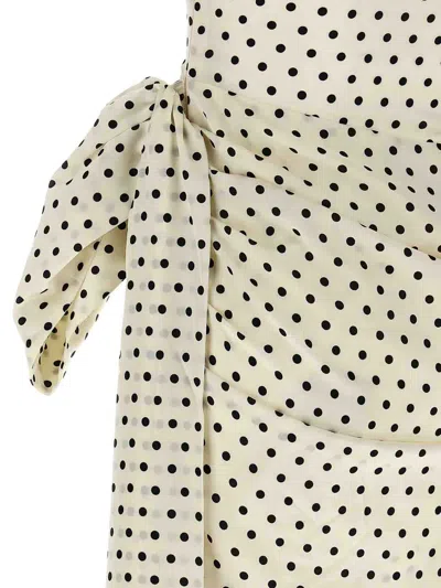Self-portrait Tie-side Asymmetric Polka-dot Satin-crepe Mini Dress In Neutral
