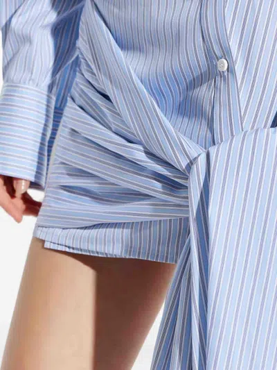 Attico Knotted Striped Cotton-poplin Mini Dress In Blue