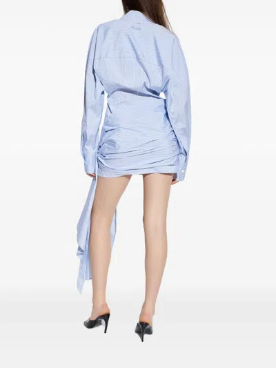 Attico Knotted Striped Cotton-poplin Mini Dress In Blue