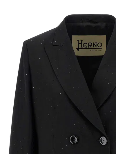 Herno Micro Sequin Double-breasted Blazer In Black