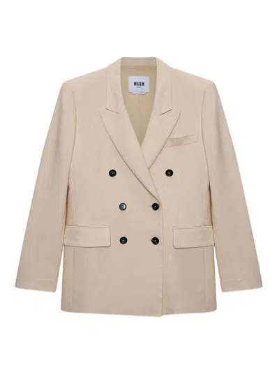 Msgm Double-breasted Blazer In Neutral
