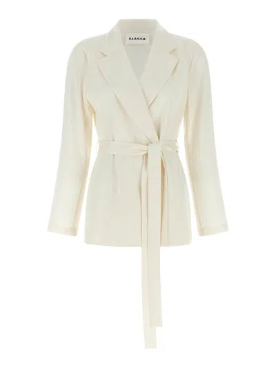 P.a.r.o.s.h White Double-breasted Jacket With Notched Revers And Front Belt Closure In Tech Fabric Woman In Neutral