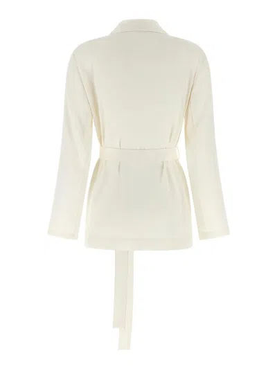 P.a.r.o.s.h White Double-breasted Jacket With Notched Revers And Front Belt Closure In Tech Fabric Woman In Neutral