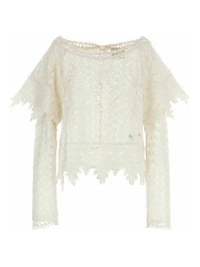 Isabel Marant Hyliana Knit Cotton Lace Top In White