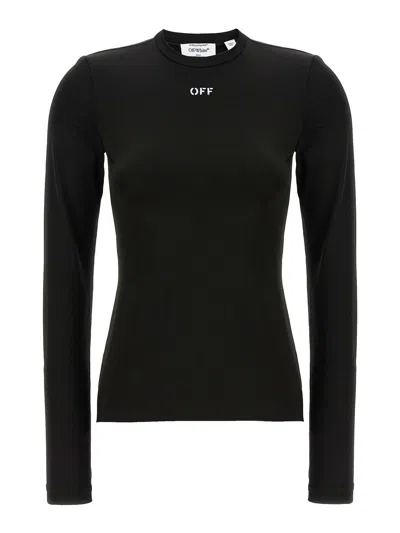 Off-white Fitted Long Sleeve Ribbed Crop T-shirt In Black