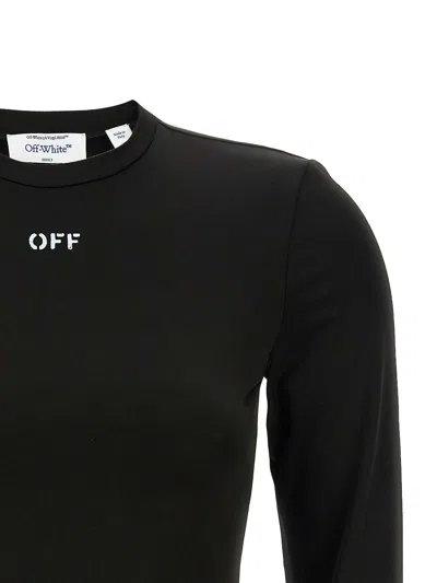 Off-white Fitted Long Sleeve Ribbed Crop T-shirt In Black