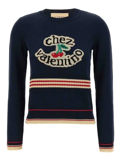 Valentino Garavani Cotton Crew-neck Sweater In Blue