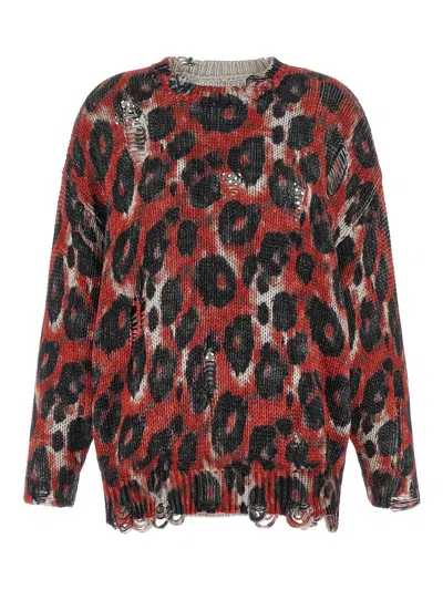 R13 Distressed Leopard-print Cotton Sweater In Red