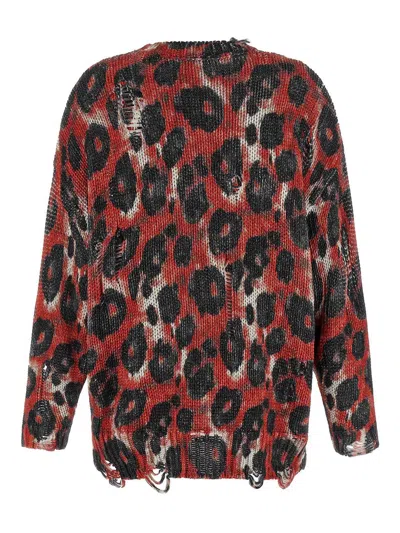 R13 Distressed Leopard-print Cotton Sweater In Red
