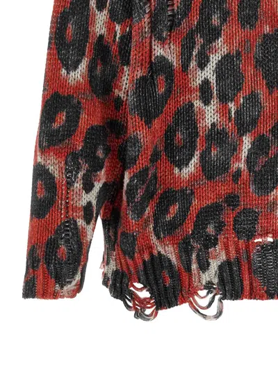 R13 Distressed Leopard-print Cotton Sweater In Red