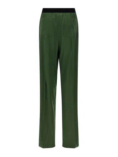 Tom Ford Green Pants With Elastic Waist With Logo Lettering In Silk Stretch Woman In Green