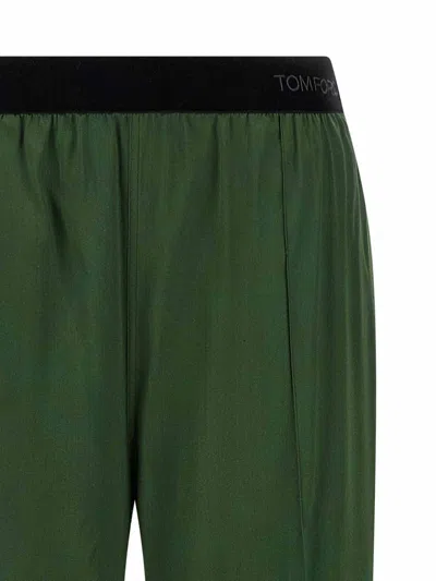 Tom Ford Green Pants With Elastic Waist With Logo Lettering In Silk Stretch Woman In Green