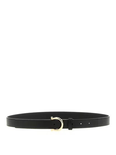 Ferragamo Black Gancini Solid Belt In Black
