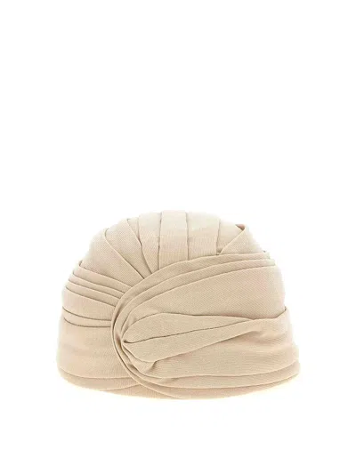 Valentino Women Beige Wool Rigid Turban Hat, Xs Luxury Hats For Women Darveys In Metallic