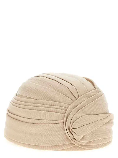 Valentino Women Beige Wool Rigid Turban Hat, Xs Luxury Hats For Women Darveys In Metallic