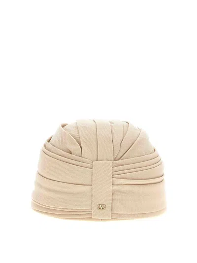 Valentino Women Beige Wool Rigid Turban Hat, Xs Luxury Hats For Women Darveys In Metallic