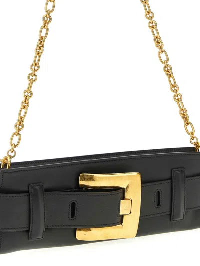 Balmain Anthem Buckle-detail Calfskin-leather Clutch In Black