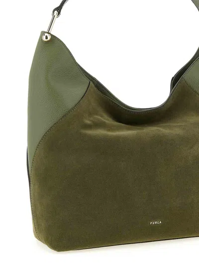 Furla Lara Large Suede Top Handle Shoulder Bag In Green