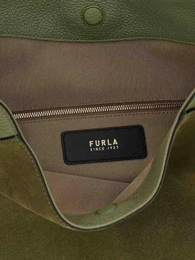 Furla Lara Large Suede Top Handle Shoulder Bag In Green