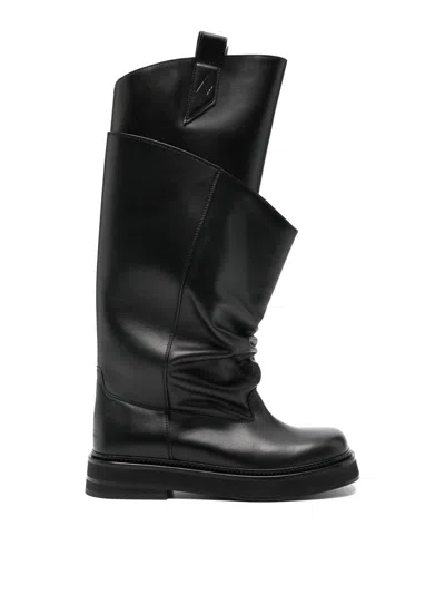 Attico 'passeggiata' Black Boots With Heel-tab And Rubber Sole In Leather Woman