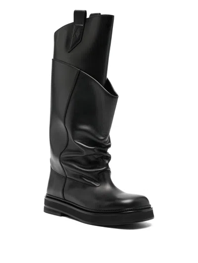 Attico 'passeggiata' Black Boots With Heel-tab And Rubber Sole In Leather Woman