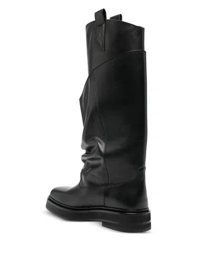 Attico 'passeggiata' Black Boots With Heel-tab And Rubber Sole In Leather Woman