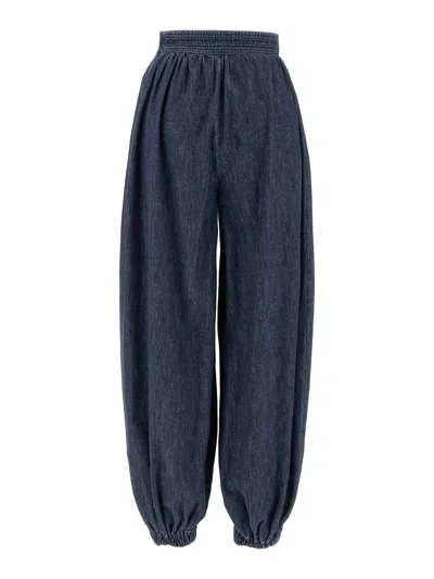 Valentino Garavani Balloon Fit Chambray Cotton Denim Pants In Blue