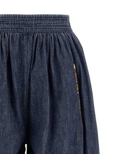 Valentino Garavani Balloon Fit Chambray Cotton Denim Pants In Blue