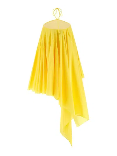 Jacquemus Courte Asymmetric Cotton-blend Crepon Halterneck Dress In Yellow